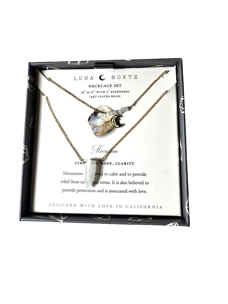 Luna Norte Moonstone Pendant 14kt Plated Necklace Set 32$